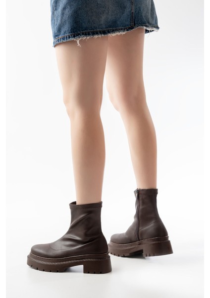 236-2011 Kahve Streç Fermuarlı Günlük Kadın Bot fiyatları