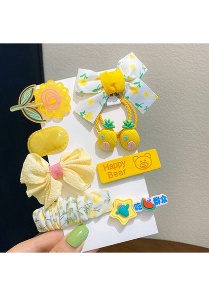 Karikatür Çocuk Kız Saç Aksesuarları Çiçek 9 Parçalı Toka Seti (Yurt Dışından)