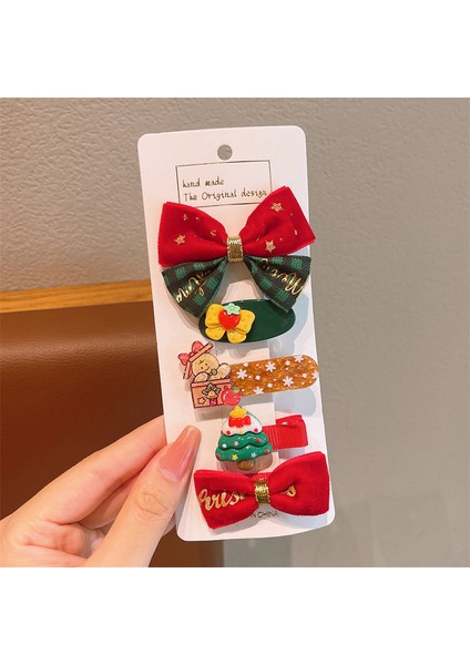 Noel Saç Çocuk Yay Saç Kızın Noel Hediyesi Beş Parçalı Toka Seti (Yurt Dışından)