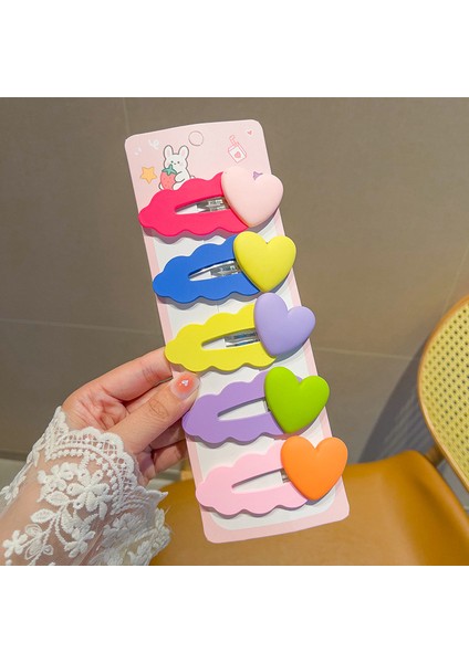 Kız Çocuk Düğmesi Kız Çocuk Dekoratif Aşk Kalpli 5'li Toka Seti (Yurt Dışından)