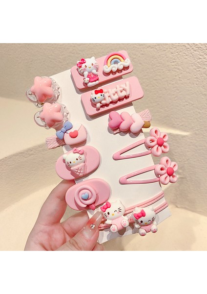 Kız Saç Aksesuarları Ile Sevimli Karikatür Kız Süslemeleri Kedi 12 Parçalı Toka Seti (Yurt Dışından)
