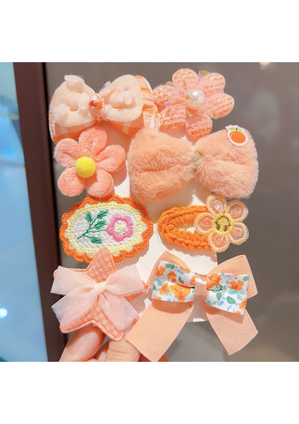 Kız Peluş Kadın Saç Aksesuarları Turuncu Çiçeklerle Süslü Saç 8 Parça Toka (Yurt Dışından)
