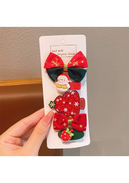 Noel Çocuk Fiyonk Kız Noel Ağacı Çilek Beş Parçalı Toka Seti (Yurt Dışından)