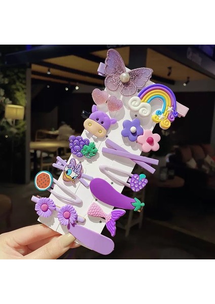 Sevimli Çizgi Film Kızı Kelebek 14 Parça Toka Seti (Yurt Dışından)