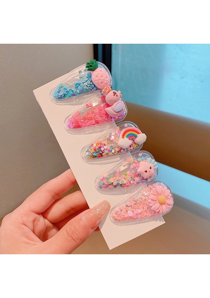 Çocuk Dekoratif Kız Saç Ananas Gökkuşağı Saç 5 Adet Toka Seti (Yurt Dışından)