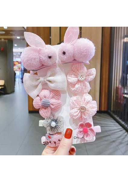 Çocuk Saç Aksesuarları Kız Çocukları Için Tavşanlı Saç 9 Parçalı Toka Seti (Yurt Dışından)