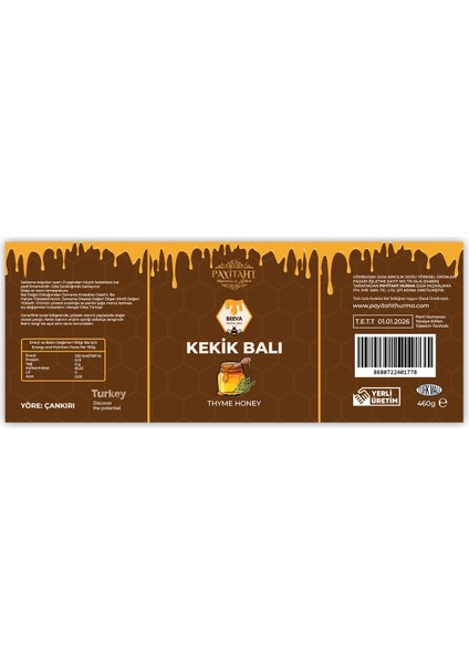 Kekik Balı Çankırı Bölgesi Cam Kavanoz 460 gr