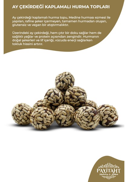Özel Kutulu Ikramlık Ay Çekirdeği Kaplamalı Şekersiz Vegan Glutensiz Hurma Topları 350 gr