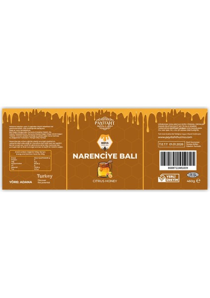 Narenciye Balı Adana Bölgesi Cam Kavanoz 460 gr