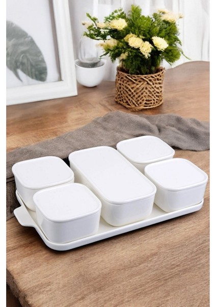 5'Li Porselen Kapaklı Kahvaltılık Set