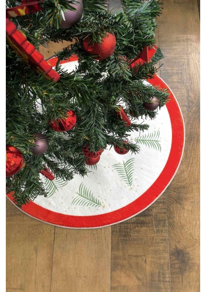 Çam Ağacı Ayak Halısı Örtüsü, Yılbaşı Ağacı Altı Örtüsü, Çamlı Desen 80 x 80 cm Dokuma Taban