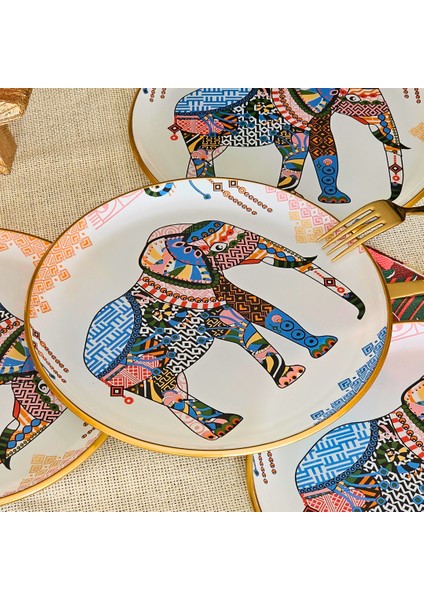 Elephant Altın Yaldızlı Cam Pasta Tabağı Takımı