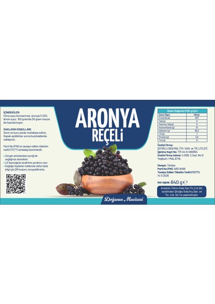 Aronya Reçeli - 🌟 %100 doğal - Net: 640 g