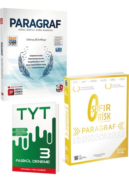 Üçdörtbeş Yayınları ve 3D Yayınlarından Paragraf Soru Bankası Seti + Tyt Fasikül 3 Deneme