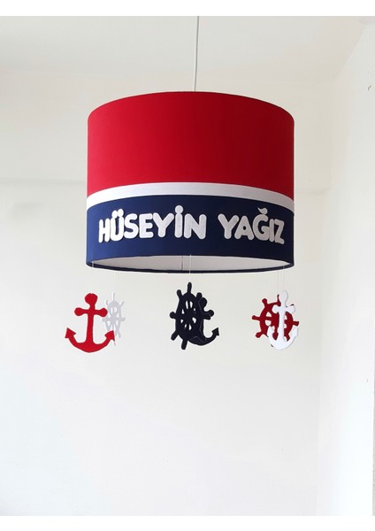 Kırmızı Lacivert Isim Yazılı Çapalı Dümenli Bebek Çocuk Kız Erkek Tasarım Aydıntlatma
