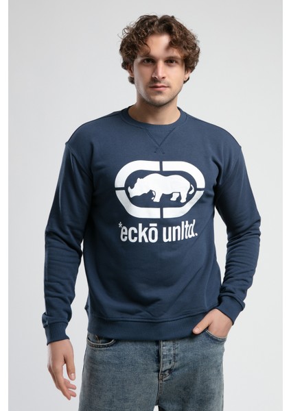 ECKO UNLTD Lıberty Lacivert Bisiklet Yaka Baskılı Loose Fit Erkek Sweatshirt