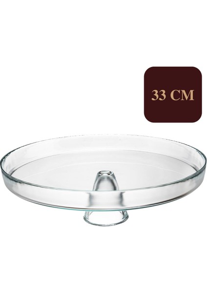Ayaklı Şeffaf Cam Sunum Tabağı 33 cm Büyük Boy