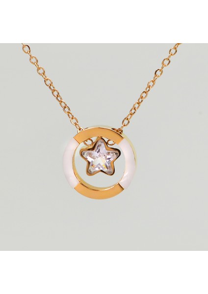 Çelik Kadın Kolye, Yuvarlak Uçlu Içi Yıldızlı, Gold Renk, NO:127 fiyatları