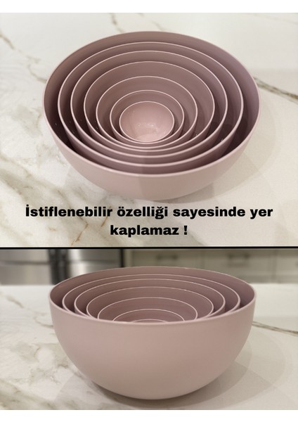 7'li Set Yuvarlak, Kapaklı Saklama Kabı, Hamur Leğeni, Erzak Kabı, (8,5L + 6L + 4L + 2,5L + 1,2L + 0,6L +0,2L), (7 ADET), Pudra Rengi fırsatları