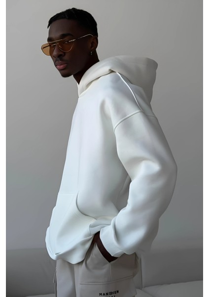 Beyaz Yumuşacık Kumaşlı Oversize Fit Ici Polarlı Basic Kapüşonlu Sweatshirt Hoodie indirimleri