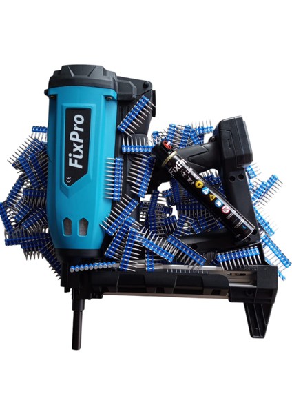 Fixpro FX165 Gazlı Beton Çivi Çakma Tabancası+Fixpro 27 mm Metal - Beton Tabanca Çivisi 30.000 Adet Çivi + 30 Gaz Tüpü