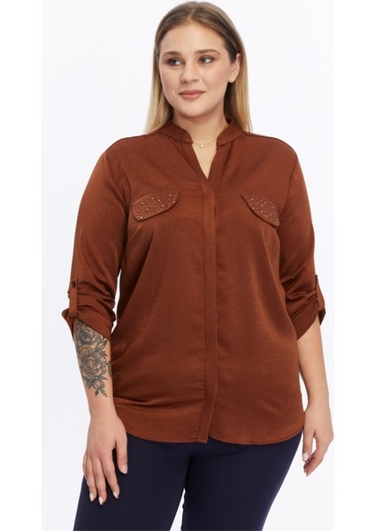 Büyük Beden Hakim Yaka Cebi Taşlı Bluz fırsatları