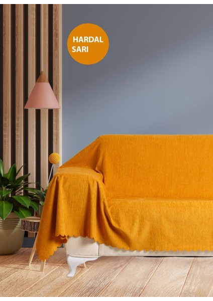 Battal Boy Çift Taraflı Koltuk Örtüsü Şalı hardal sarı