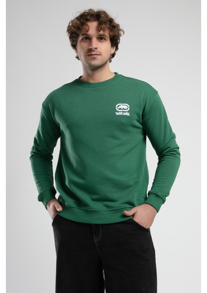 Eastsıde Yeşil Bisiklet Yaka Nakışlı Loose Fit Erkek Sweatshirt