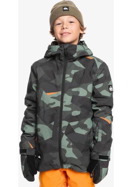 Mission Printed Youth Jk Çocuk Snowboard Ceketi EQBTJ03199-GLW8 Puzzle Camo Sea Spray