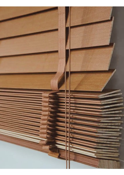 Wooden Blinds %100 Doğal Ahşap Jaluzi Perde 50mm, Alüminyum Kasalı Yüksek Kaliteli - Kurdelalı