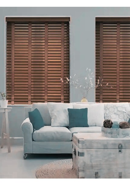 Wooden Blinds %100 Doğal Ahşap Jaluzi Perde 50mm, Alüminyum Kasalı Yüksek Kaliteli - Kurdelalı