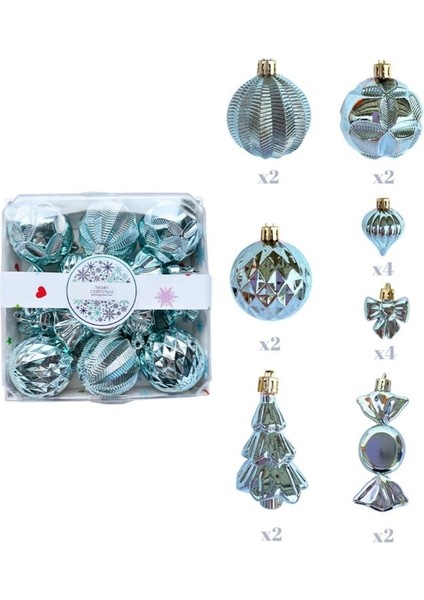 Yılbaşı Lüks Karışık Süs Set Parlak Mavi 18Lİ