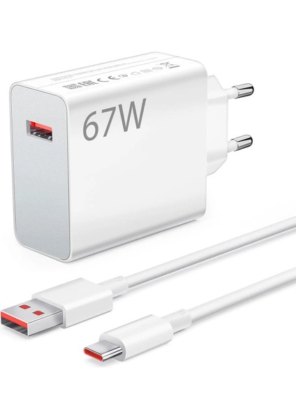 Redmi Note 11 Pro /12 Pro Uyumlu 67 Watt Hızlı Turbo Şarj Aleti Adaptörü + Kablo Seti - Beyaz