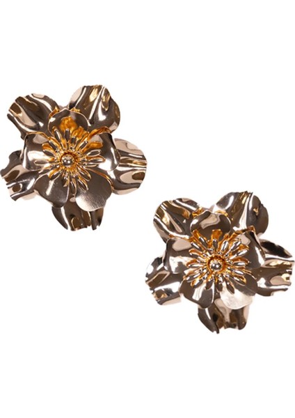 Parlak Gold Rengi Metal Büyük Çiçek Küpe modelleri