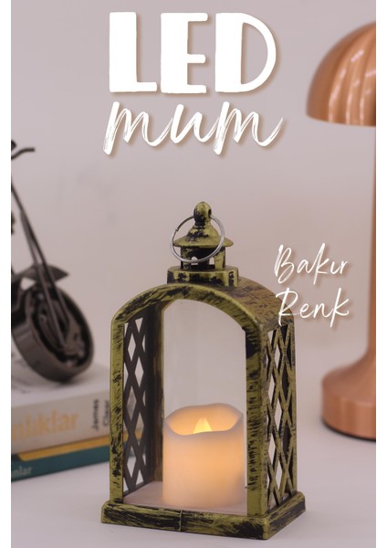 LED Mum Retro Dörtgen Tip Gaz Lambası Pilli Dumansız Mum Işıldak Yapay Mum Dekor Lambası Bakır V418