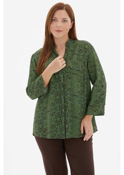 Büyük Beden Hakim Yaka Soyut Desenli Bluz fiyatları