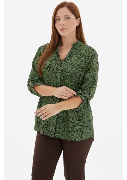 Büyük Beden Hakim Yaka Soyut Desenli Bluz modelleri