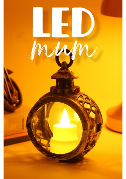 Retro LED Mum Yuvarlak Gaz Lambası Pilli Dumansız Mum Işıldak Yapay Mum Dekor Lambası Gümüş V416