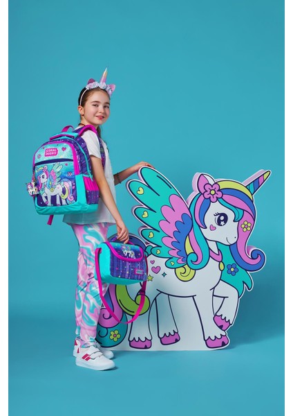 Mor Su Yeşili Unicorn Desenli 3’lü Okul Çanta modelleri