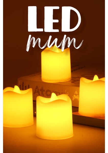 4 Adet Mat Beyaz Mini LED Mum Seti Pilli Dumansız Alevli Ledli Dekoratif Yapay Mum Dekor Işığı