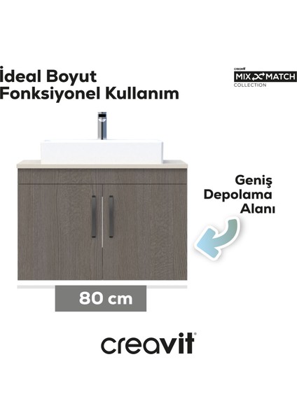 D10 Next Lavabo Dolabı Kapaklı 80 cm Melamin Kapaklı