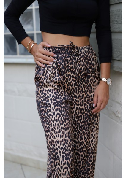Leopar Rahat Kesim Saten Pantolon modelleri