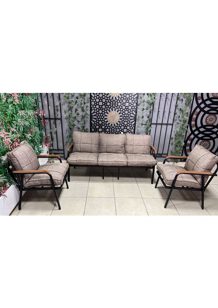 3+1+1 Zen Bahçe Takımı, Balkon, Bahçe, Cafe Mobilyası, Pofuduk Metal Çay Seti