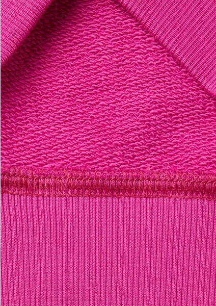 Kız Çocuk Fuşya Önü Parıltılı Logo Baskılı Bisiklet Yaka Sweatshirt