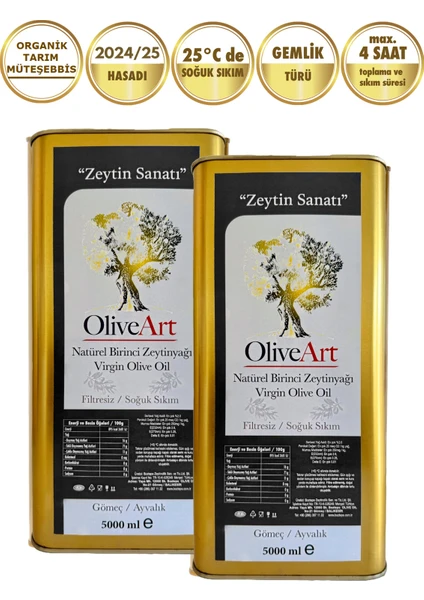 Oliveart 2 x 5 Lt Natürel Birinci Soğuk Sıkım Filtresiz Zeytinyağı