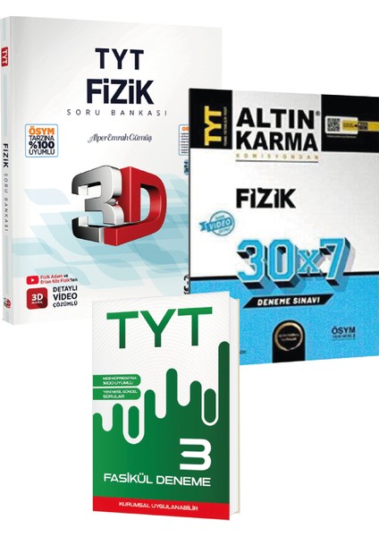 Altın Karma ve 3D Yayınlarından Tyt Fizik Soru Deneme Seti + 3 Fasikül Deneme