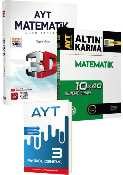 Altın Karma ve 3D Yayınlarından Ayt Matematik Soru Deneme Seti + 3 Fasikül Deneme