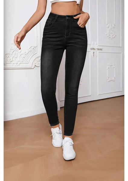 Kadın Hafif Likralı Skinny Fit Paça Detaylı Pantalon Felicia Siyah fiyatları