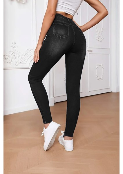 Kadın Hafif Likralı Skinny Fit Paça Detaylı Pantalon Felicia Siyah modelleri