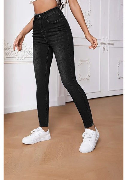 Kadın Hafif Likralı Skinny Fit Paça Detaylı Pantalon Felicia Siyah fırsatları